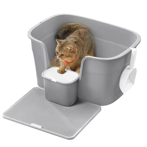 Feandrea Bac à Litière, Litière Extra Large avec Paroi Latérale, Avec un Tapis de Litière, Boîte de Rangement, Pelle, pour Grand Chat, Gris Tourterelle PPT003G01