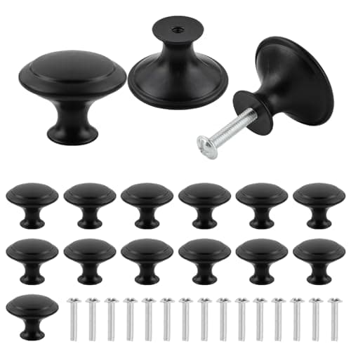 BREANIFULL 16 Pièces Noir Mat Tiroir de Porte,Boutons de Placard Noirs, 30mm Rond Bouton de Meuble,Rond Poignée Cuisine Noir avec Vis pour Meubles Tiroirs Armoires Portes Salle de Bains (16)