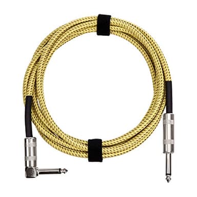 Amazon Basics Auxiliaire Câble pour Guitare Électrique, Basse, Claviers, Tressé, Connecteur 6,35mm à Angle Droit, Silencieux, 3 m - Jaune & Marron