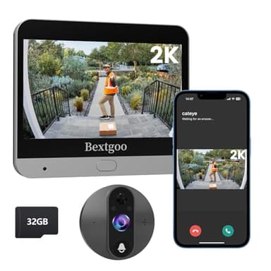 Bextgoo 2K Judas de Porte Camera Surveillance avec Carte 32 Go, Visiophone Connecté Interphone Vidéo, Judas Numerique Écran Batterie 8000mAh, Vision 170°, Detection Humaine AI, Audio Bidirectionnel