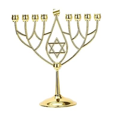 BRTAGG Hanukkah Menorah,Améliorez Les Tasses avec des Broches intégrées,Bougeoirs Etoile de David 9 Branches,Convient à Toutes Les Bougies jusqu'à 15 mm de diamètre,Cadeaux juifs (Or)