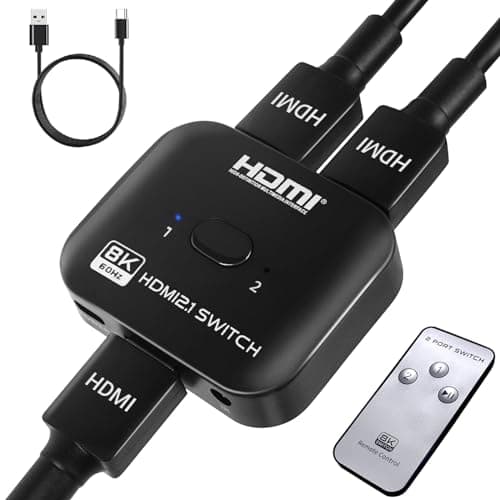 TCNEWCL Switch HDMI 8K 60Hz, 4K 120Hz Répartiteur HDMI 1 Entrée 2 Sorties ou Commutateur HDMI 2 Entrées 1 Sortie, Splitter HDMI 2.1 Bi-Direction, Compatible avec PS5 PS4 Xbox Lecteur Blu-Ray PC