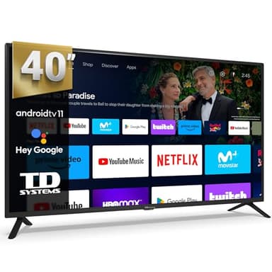 TD Systems - Smart TV 40 Pouces Full HD, Hey Google Cast, Télévision TNT HD, Android 11, Modèle 2024, Télévision avec 2 Ans de Garantie - PRIME40C19GLE
