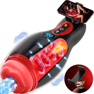 Masturbateurs Masculins Sex Toýs Homme, Support de téléphone Masturbâteur Homme Mains Libres avec 9 Succion et 9 Vibration, 3D Vaginette Ultra Réaliste Bouche Sexy Fonction de chauffage Sex Toys, APP