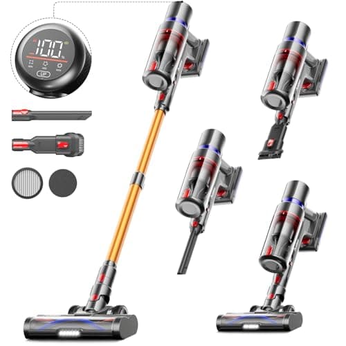 550W/45Kpa Aspirateur Balai sans Fil,70 Mins Aspirateur Sans Fil Puissant avec OLED écran Tactile et Brosse à Sol Anti-emmêlement,1,5L Aspirateur Balai pour Les Poils d'animaux/Tapis/Sols Durs