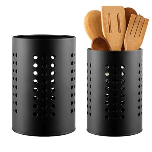 UQTUKO Porte-ustensiles de cuisine, 2 porte-couverts en acier inoxydable Panier à couverts pour organiser les ustensiles de cuisine Rangement pot ustensile , Noir