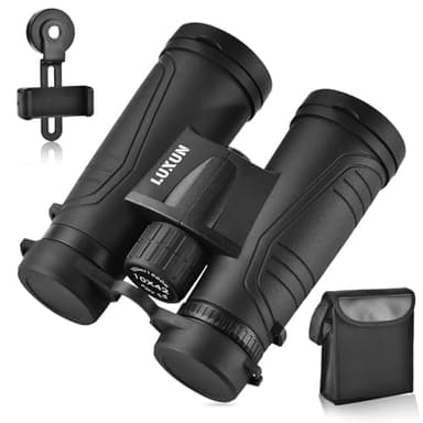 LUXUN Jumelles HD 10 x 42 pour adultes, pour la chasse, l'observation des oiseaux et la randonnée, safari, lentille FMC avec adaptateur pour téléphone portable