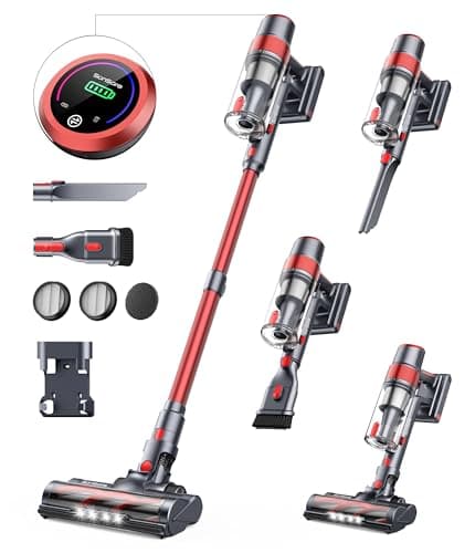 SunSare 40KPA/450W Aspirateur Balai sans Fil, 2025 Aspirateur sans Fil Puissant et Silencieux, Batterie Amovible 55Mins, Aspirateur Balai KCV02 Écran LCD pour Parquet, Moquettes, Poils d'animaux