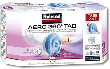 Rubson AERO 360° Recharges en tabs parfum lavande relaxante, recharges pour absorbeur d'humidité, ultra absorbantes et anti odeurs, recharge pour déshumidificateur, 4 x 450 g