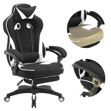WOLTU Chaise Gaming Tissu Respirant Ergonomique Fauteuil Gaming, Livestream Siege Gaming Gamer avec Pivotant Chaise Bureau Grand Dos & Grand Siège pour Personne Lourde, Noir+Blanc
