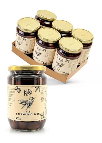 KoRo - Olives Kalamata Bio avec noyau 6 x 400 g - aromatique unique - olives naturelles en saumure - provenance Grèce
