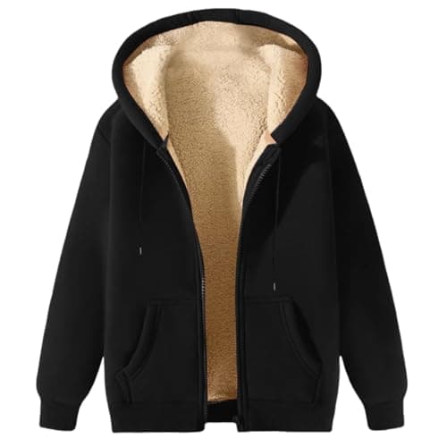 Homme Hiver Sweat Polaire Veste Hiver Chaud avec Zippée Poches Vestes à Capuche Doublées Homme Manches Longues avec Fermeture Blouson Thermique Casual Travail Sport Sweat (Black, XL) (Black, XL)