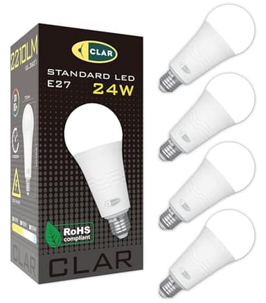 CLAR - Ampoule LED E27 Puissante, Ampoule LED Puissante, Ampoule LED E27 150W/200W, Ampoule 150W, Ampoule Economie Energie, Ampoule E27 LED Blanc Chaud 3000ºK 24W (Pack 4)