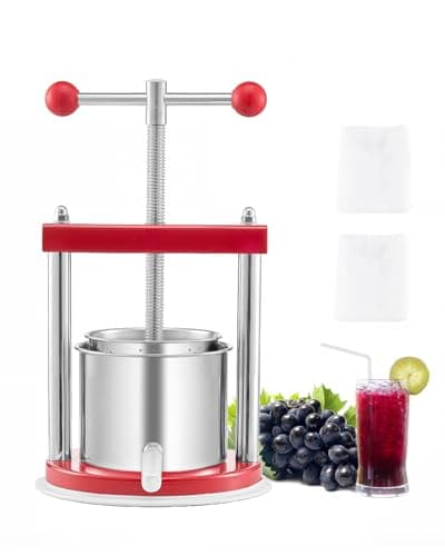 VEVOR Pressoir à Fruits Manuel Capacité 1,65 L, Presse à Vin avec 2 Barils en Acier Inoxydable, avec Poignée en T, Nettoyage Facile, Presse à Jus, Raisin, Cidre de Pomme pour la Cuisine et la Maison