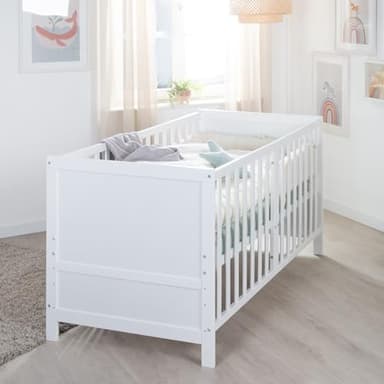 roba Lit bébé Easy Sleep 70 x 140 cm avec Coins de Conversion - Berceau 3 hauteurs réglables - 3 Lattes Amovibles - Bois laqué Blanc