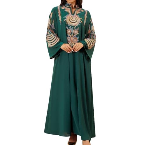 Caftan Femme Mariage Robe Orientale Tenue De Priere Musulmane Marocaine Abaya Djellaba Dubai Ensemble Islamique Boubou Africain Marocain Musulman Ornella Burkini Kaftan Kimono Luxe,Vert-2,S