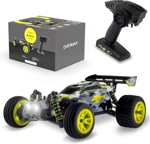 Overmax X-Pace Voiture télécommandée RC Car Vitesse de 45 kmh 4x4 motrices portée de 100 mètres Suspension à Ressort indépendante éclairage LED Grande Taille, Noir-Jaune