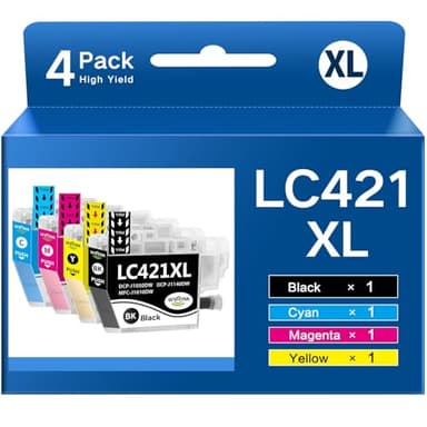 WYFYINK LC421 XL Haute capacité Cartouche d'encre Compatible avec Brother LC421-XL LC421XL LC421VAL XL Multipack pour Brother DCP-J1050DW MFC-J1010DW DCP-J1140DW (Pack de 4)