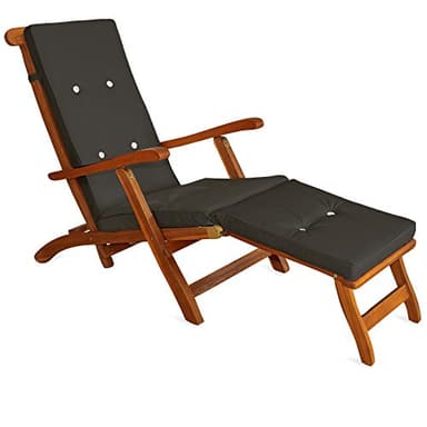 CASARIA Chaise Longue en Bois d'Acacia Queen Mary avec Coussin Anthracite transat extérieur Repose-Pieds Jardin terrasse
