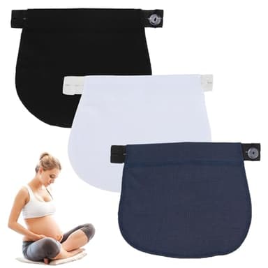 Hugfads 3PCS Extenseurs de Taille Ajustables pour Femmes Enceintes - Extension de Ceinture de Grossesse Élastique pour Pantalons - Confort Suprême pendant la Grossesse (Noir, Blanc, Bleu Foncé) (B)