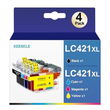 KEENKLE LC421XL Pack de 4 Cartouches d'encre Remplacement Compatible pour Brother LC421 LC 421XL pour Brother DCP-J1050DW MFC-J1010DW DCP-J1140DW (Noir, Cyan, Magenta, Jaune, 4 Pack)