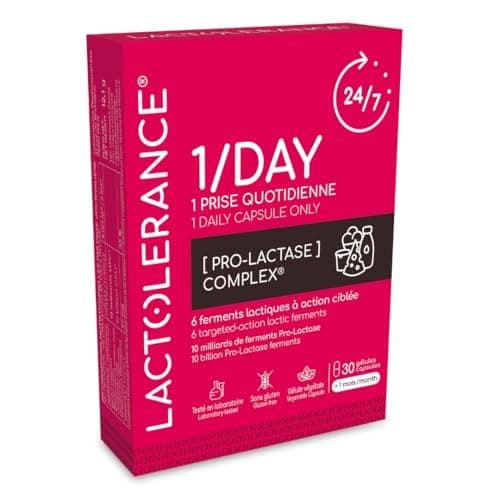 LACTOLERANCE 1/DAY I Précurseur de Lactase I Protection 24h/24-1 seule gélule par jour | Améliore la digestion du lactose | Tout niveau d'intolérance | 1 mois de traitement microbiotique