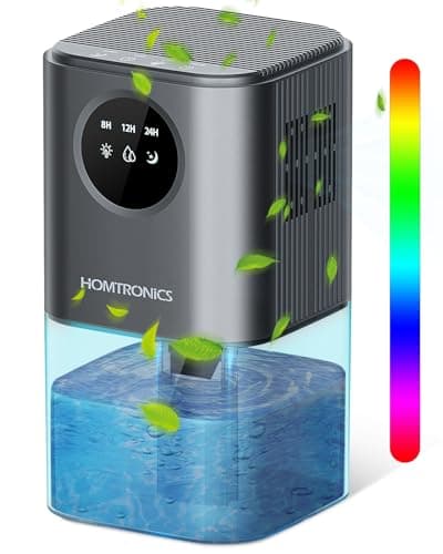 Deshumidificateur d air, [Nouvelle Version] Homtronics Deshumidificateur d Air Anti Moisissure, 1700ml avec Lumière LED 7 Couleurs, Minuterie 8/12/24H,Portable et Silencieux, pour Chambre,Bain
