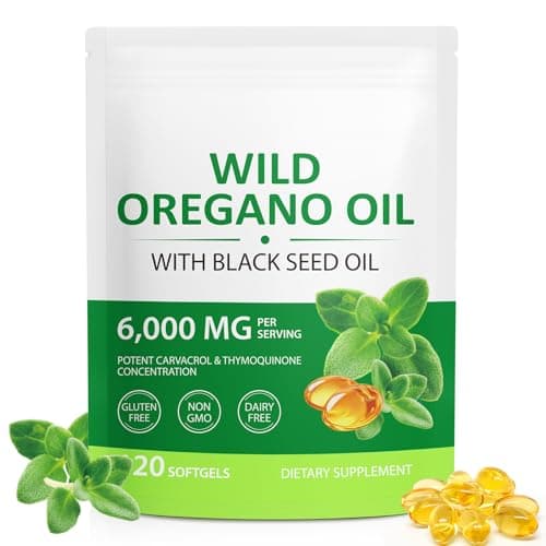Huile d'Origan 120 Gélules - 6000mg Puissance Max & 165mg Carvacrol | BIO Huile de Nigelle 200mg | Végétalien, Testé en Labo | Soutien Immunité & Intestin
