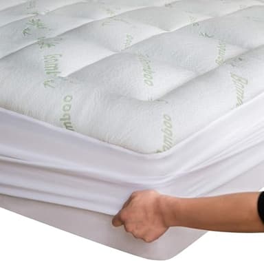 Surmatelas Double en Bambou - Épais, Respirant et rafraîchissant, avec Un Coussin de Matelas pour soulager Les maux de Dos - Le surmatelas à Poches Profondes Convient aux Matelas 20-50 cm (140x190cm)