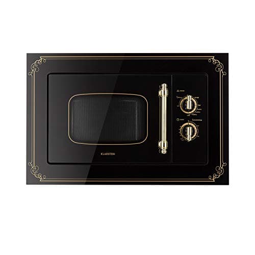 Klarstein Victoria 20 - Micro-ondes Encastrable Design Rétro, 20L, 800W/1000W Gril, 3 Fonctions, Acier Inoxydable, Cadre de Montage, Noir