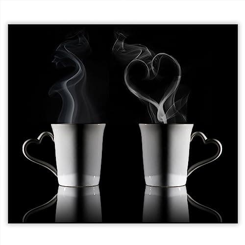 SMTDeco Protection plaque de cuisson, vitrocéramique, verre trempé, pour cuisinières électrique, à induction,planche à découper 60x52 cm une pièce motif "Café" noir
