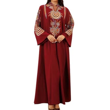 Robe Arabe Femme Marocaine pour Mariage,Tenue De Priere Femme Musulmane 1 Piece À Manches Longues Vêtements Ethnique Islamique Style Moyen-Orient Imprimé Décontractée Tendance pour Ramadan Fête