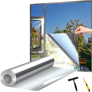 Laputaqua Film Miroir pour fenetr Anti UV Anti Regard avec Kit de Pose Film occultant Fenêtre Bon Effet Miroir Protection de la Vie privée pour Maison Bureau Magasin (Argenté, 40X200(cm))