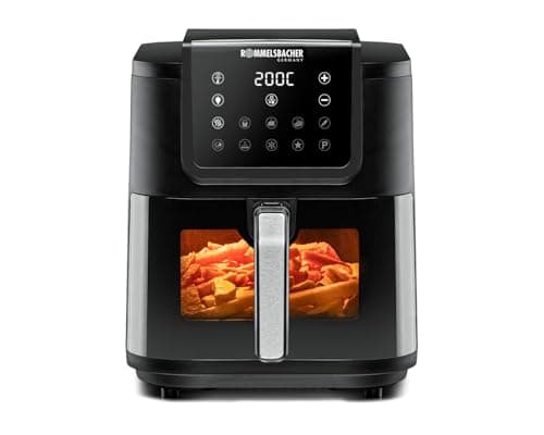 ROMMELSBACHER Friteuse à air Chaud FRH 1700, capacité de Cuisson XXL 8 litres (Environ 21 x 30 cm) pour 1000 g de Frites, Fonctionnement très Silencieux 45 DB (A), 10 programmes, 60-200 °C, Grande