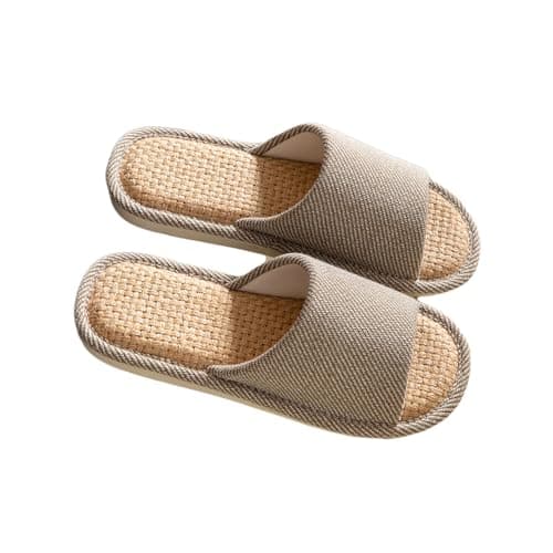AioTio Confortable Lin Intérieur Pantoufles - Respirant et Confortable Chaussures Maison(Café,44/45EU)