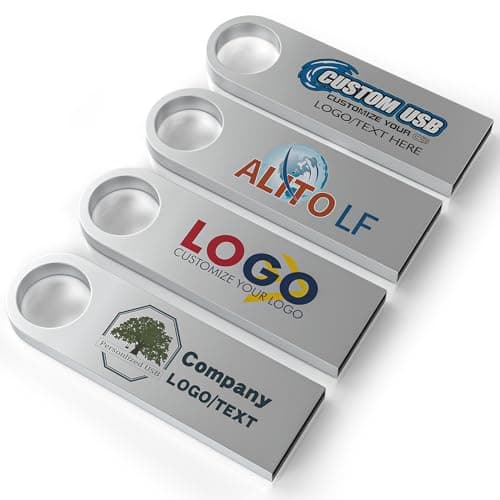 ABLAZE Cle USB Personnalisable Lot de 20 Mini clés USB métal avec Texte personnalisé, Motif, Logo d'entreprise, Mariage, 128 Mo/256 Mo/1 Go/2 Go/4 Go/8 Go/16 Go/32 Go