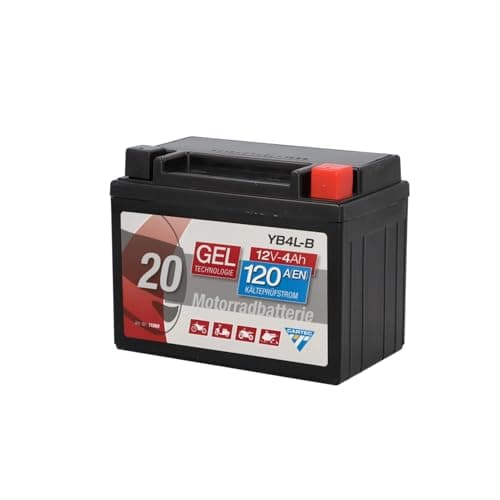 CARTEC Batterie Moto YB4L-B, 4Ah 56A, Technologie gel Batterie de Démarrage Moto, qualité D'Origine, Résistante au Cyclage, Stockable, sans Entretien, Petite