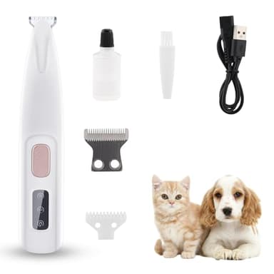 Foydream Tondeuse Chien et Chat avec LED, Mini Tondeuse Sans Fil, Silencieuse, Lame Inox pour Pattes, Visage, Yeux et Oreilles – Idéal Toilettage Zones Sensibles et Coussinets