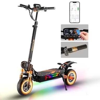 JAYSIMXIN Puissante Trottinette Électrique Adulte Scooter,10 Pouces Trottinette électrique Tout Terrain, App Intelligent, Batterie au Lithium 52V 33Ah,130 km 4-5 Heures de Charge.
