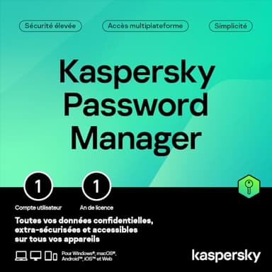 Kaspersky Password Manager | Nombre d'appareils illimité | 1 Compte Utilisateur | 1 An | Windows/Mac/Android/iOS | Code d’activation – Envoi par Email