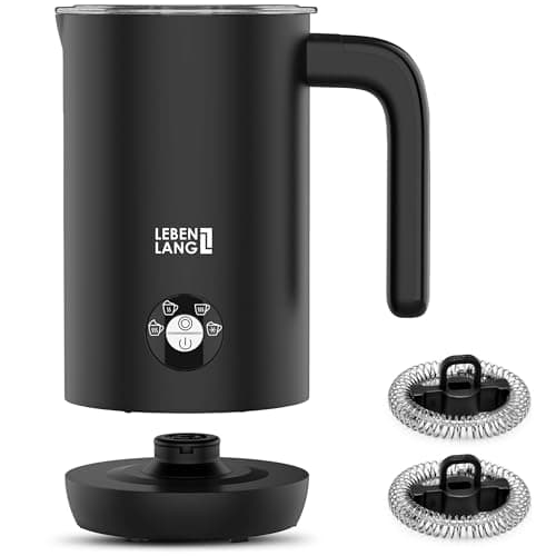 LEBENLANG Mousseur à lait électrique - 100% sans BPA & 4 modes & incl. fouet de rechange I 240ml Milk frother electric Mousseurs à lait automatiques I Emulsionneur & Chauffe a lait Mousseux electrique