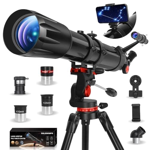 HETEKAN Télescope, Telescope Astronomie Adulte, 90mm Ouverture 900mm Réfracteur Télescope Professionnel pour Enfants et Débutants, Grossissement (36X-450X), Observation de la Lune et des Planètes