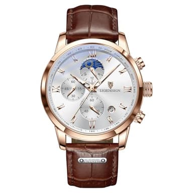LIGE Montre Homme Étanche 30M Analogique Quartz Chronographe Regarder Élégante Montre pour Homme Affaires Habiller Regarder, Cadran Acier Inoxydable, Montre Homme Bracelet Cuir, Cadeau pour Hommes