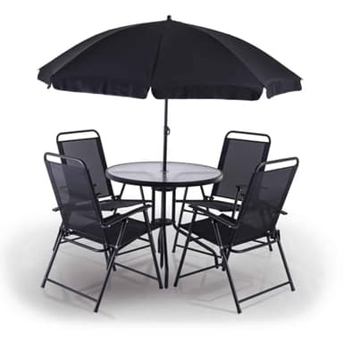 Practixx Salon de Jardin pour Balcon PX-BS-1 – Salon de Jardin 4 Personnes – Ensemble Table et 4 chaises de Jardin – Parasol Inclus – Résistant aux intempéries et aux UV