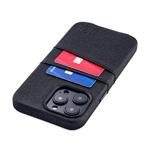 Dockem Étui pour Cartes pour iPhone 14 Pro Max avec Plaque Métallique Intégrée pour Montage Magnétique & 2 Poches: Luxe M2 Étui Portefeuille en Cuir Synthétique Style Toile (iPhone 14 Pro Max, Noir)