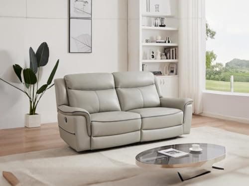 Vente-unique - Canapé 3 Places Relax électrique en Cuir Gris Clair ADELIO