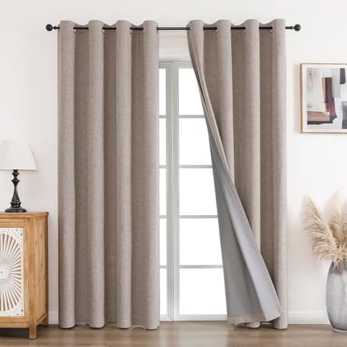 CUCRAF 100% Rideau occultant Thermiques 2 Pièces L140xH245, Rideau Lin Thermique Isolant Anti Froid et Chaleur Tenture Opaque à Oeillets Isolation Lumiere Anti UV Le Lin