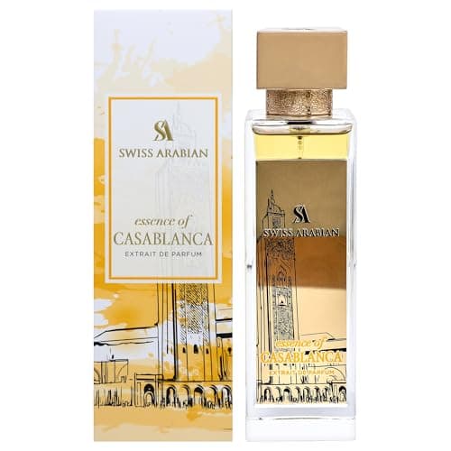 Swiss Arabian Essence of Casablanca Extrait De Parfum Unisex 100ML – Une Symphonie Luxuriante de Fruits Mûrs, de Patchouli Exotique et de Musc Ambré doré – Parfum Envoûtant et Intemporel