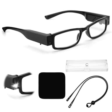 HENGBIRD Lunettes de Lecture avec lumière 300°, Lunettes grossissantes 250% avec lumière, Lunettes grossissantes avec lumière LED gagnantes du Test, Lunettes grossissantes pour porteurs de Lunettes