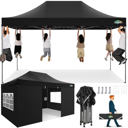 COBIZI Tonnelle de Jardin Tente 3x4.5 étanche Stable,Pavillon de Jardin Protection UV avec 4 Parties latérales Festival Tente de réception Protection Solaire Pavillon pour Mariage, Jardin, Noir
